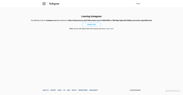 Security scan screenshot of https://l.instagram.com/?u=https%3A%2F%2Fsklep.hard-pc.pl%2Fp17446%2Czestaw-ryzen-5-5600-b550-rx-7600-8gb-16gb-ddr4-500gb-ssd-aramis-argb-600w.html&e=AT049gHYPy41LFbqEm842BumHwXWVk3sMJ3nqHAaEzo5geqfWaciFGbxifTbrupeKQr4L6RcvXdk8TQrVFo0gTeWQDymc8buM2S2EvTdP8UzXpXrjNxXsvikIzOe