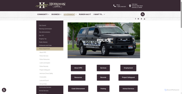 Security scan screenshot of https://www.herriman.gov/police/