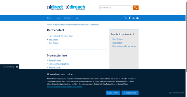 Security scan screenshot of https://www.nidirect.gov.uk/information-and-services/private-renting/rent-control
