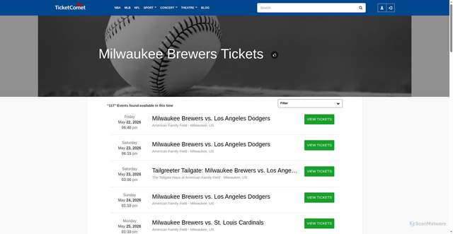Security scan screenshot of http://mlb.ticketcomet.com/brewers-tickets.html
