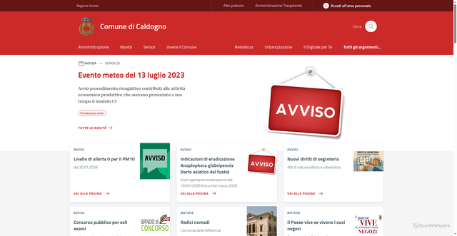Security scan screenshot of https://www.comune.caldogno.vi.it/