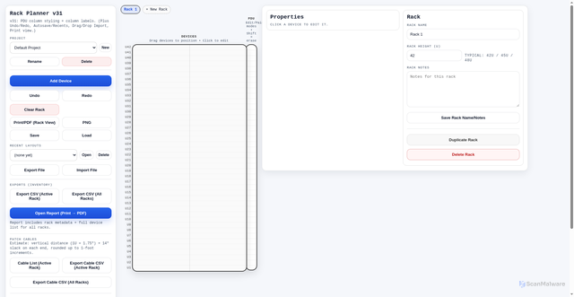 Security scan screenshot of https://rackplanner.pages.dev/