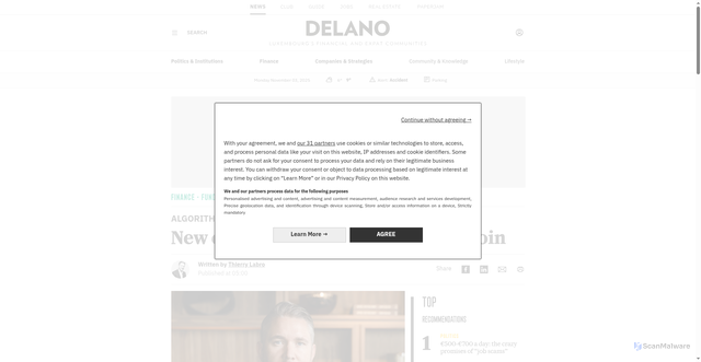 Security scan screenshot of https://delano.lu/article/new-crypto-hedge-fund-bets-on-bitcoin