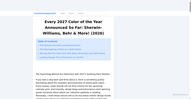 Security scan screenshot of https://qiravunelo.com/article/every-2027-color-of-the-year-announced-so-far-sherwin-williams-behr-more
