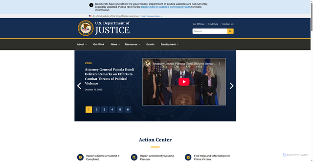 Security scan screenshot of https://www.justice.gov/
