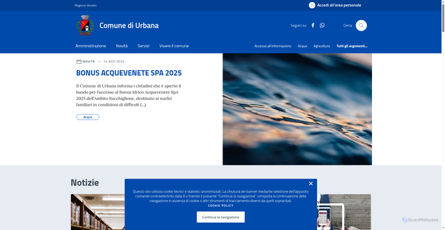 Security scan screenshot of https://comune.urbana.pd.it/