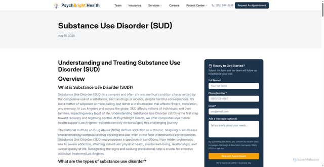 Security scan screenshot of https://psychbrighthealth.com/substance-use-disorder-sud/