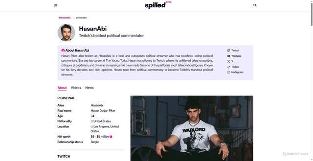 Security scan screenshot of https://spilled.gg/streamer/hasanabi/