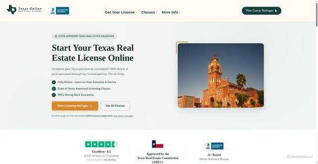 Security scan screenshot of https://texasonlinerealestateacademy.com/