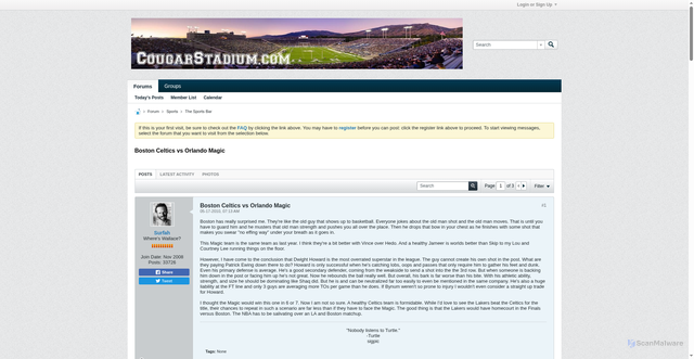 Security scan screenshot of https://www.cougarstadium.com/forum/sports/the-sports-bar/20618-boston-celtics-vs-orlando-magic