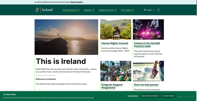 Security scan screenshot of https://ireland.ie