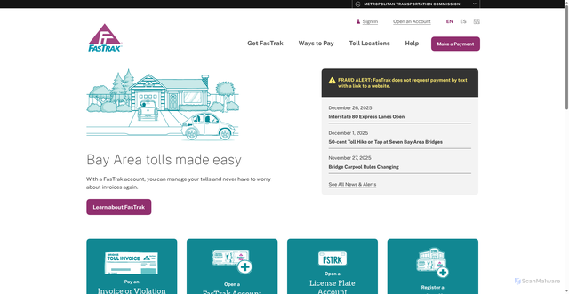 Security scan screenshot of https://www.bayareafastrak.org