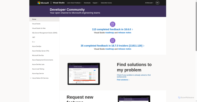 Security scan screenshot of https://developercommunity.visualstudio.com