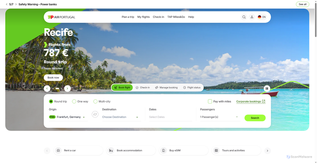 Security scan screenshot of https://flytap.com