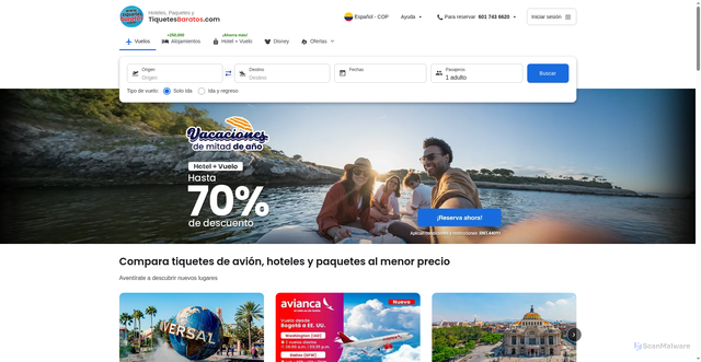 Security scan screenshot of https://tiquetesviajerosvip.cc/&