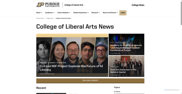 Security scan screenshot of https://news.cla.purdue.edu