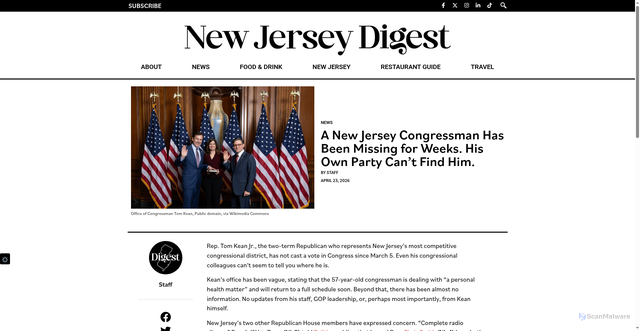 Security scan screenshot of https://thedigestonline.com/news/tom-kean-jr-missing-congress-health-new-jersey/