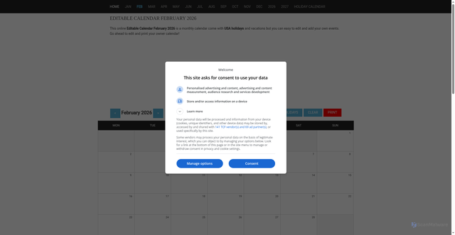 Security scan screenshot of https://editablecalendar.com/february-2026
