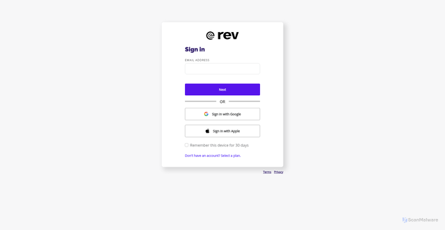 Security scan screenshot of https://auth.rev.com