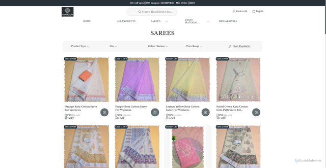 Security scan screenshot of https://handloomclothstore.com/collection/dx8cvClp