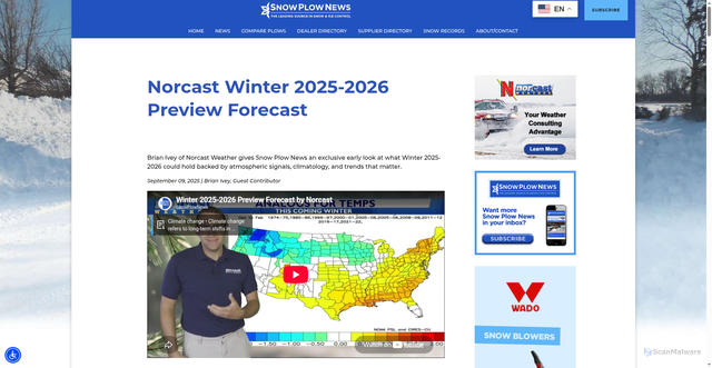 Security scan screenshot of https://snowplownews.com/norcast-winter-2025-2026-preview-forecast/