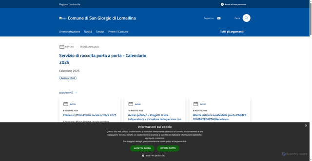 Security scan screenshot of https://www.comune.sangiorgiodilomellina.pv.it/it