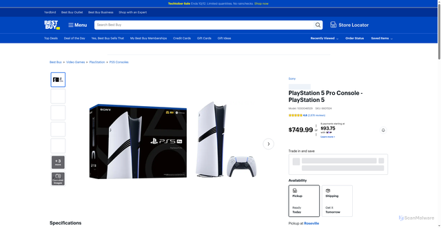 Security scan screenshot of https://www.bestbuy.com/product/playstation-5-pro-console-playstation-5/JXHQ3CX294/sku/6601524