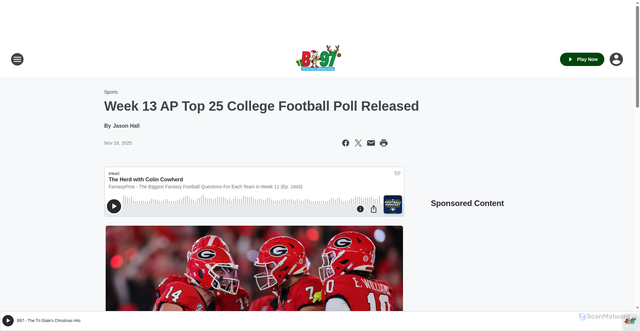Security scan screenshot of https://b97fm.iheart.com/content/2025-11-16-week-13-ap-top-25-college-football-poll-released/