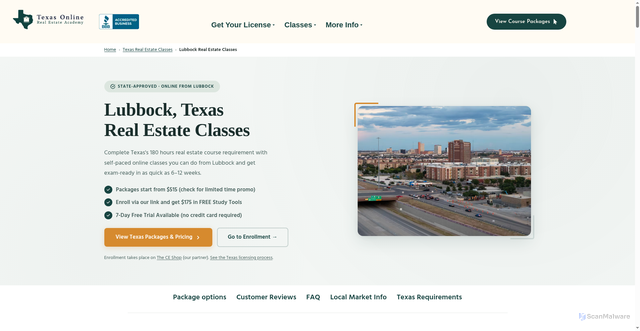 Security scan screenshot of https://texasonlinerealestateacademy.com/lubbock-texas-real-estate-license-classes/