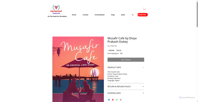 Security scan screenshot of https://www.youthisthanfoundation.org/product-page/musafir-cafe-by-divya-prakash-dubey