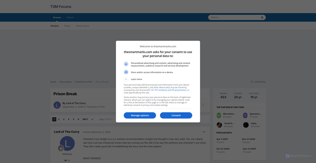 Security scan screenshot of https://forums.thesmartmarks.com/topic/81842-prison-break/