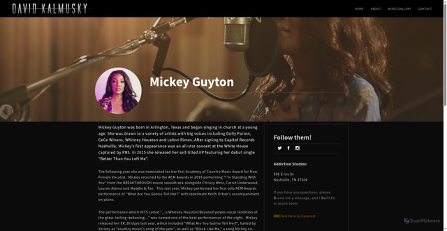 Security scan screenshot of https://kalmusky.com/artists/mickey-guyton/