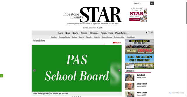 Security scan screenshot of https://www.pipestonestar.com/
