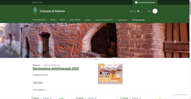 Security scan screenshot of https://www.comune.arborio.vc.it/