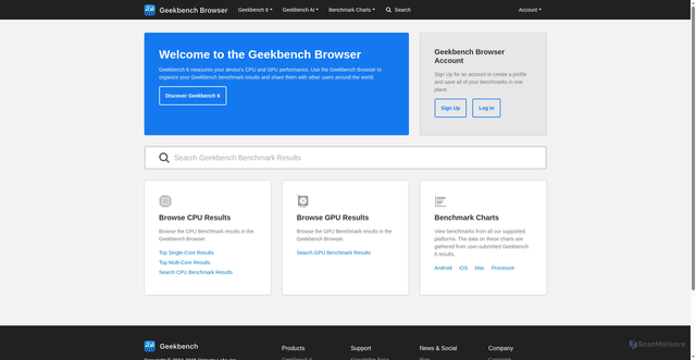 Security scan screenshot of https://browser.geekbench.com