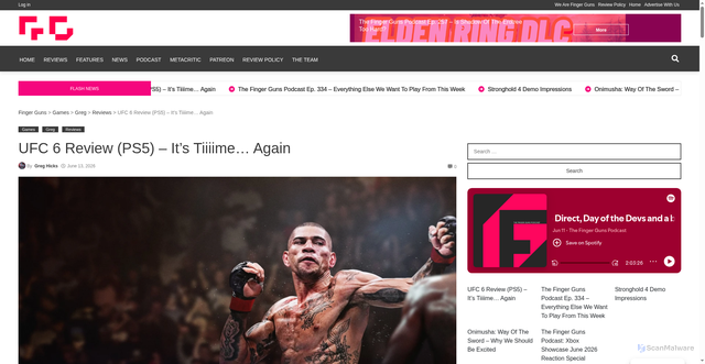 Security scan screenshot of https://fingerguns.net/reviews/2026/06/13/ufc-6-review-ps5-its-tiiiime-again/