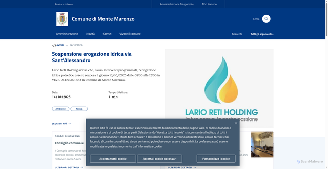Security scan screenshot of https://www.comune.monte-marenzo.lc.it/