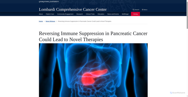 Security scan screenshot of https://lombardi.georgetown.edu/news-release/reversing-immune-suppression-in-pancreatic-cancer-could-lead-to-novel-therapies/