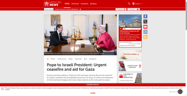 Security scan screenshot of https://www.vaticannews.va/en/pope/news/2025-09/pope-leo-xiv-audience-israeli-president-herzog-gaza-ceasefire-ai.html