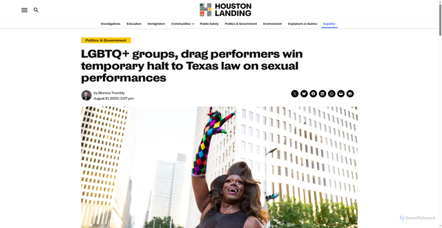 Security scan screenshot of https://www.houstonlanding.org/texas-drag-bill-sb-12-judge-ruling-performance/