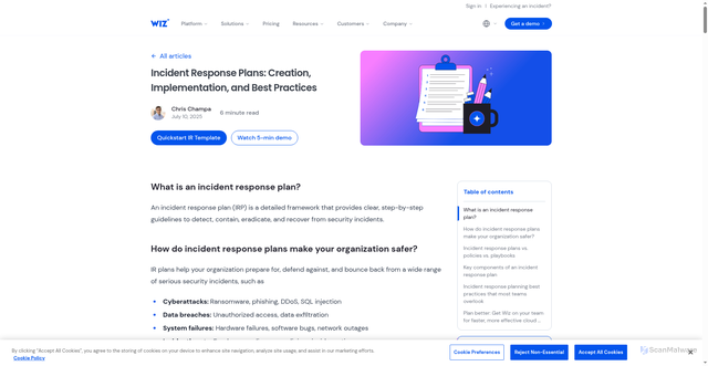 Security scan screenshot of https://www.wiz.io/academy/incident-response-plan