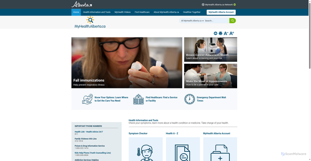 Security scan screenshot of https://myhealth.alberta.ca