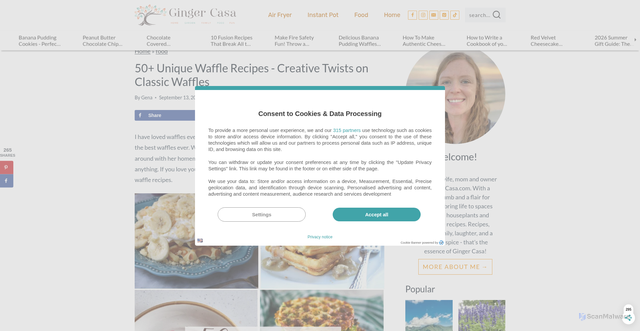 Security scan screenshot of https://www.gingercasa.com/50-unique-waffle-recipes-creative-twists-on-classic-waffles/