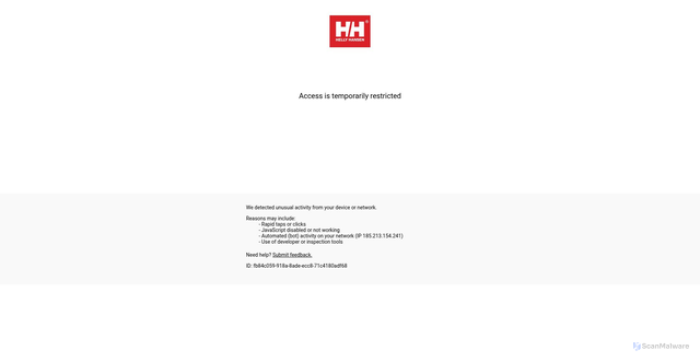 Security scan screenshot of https://hellyhansen.com