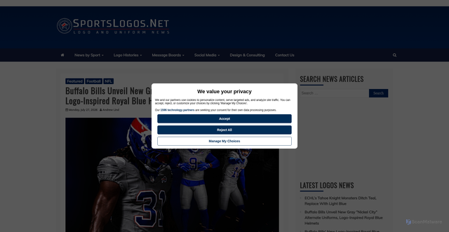 Security scan screenshot of https://news.sportslogos.net/2026/07/27/buffalo-bills-unveil-new-gray-nickel-city-alternate-uniforms-logo-inspired-royal-blue-helmets/football/
