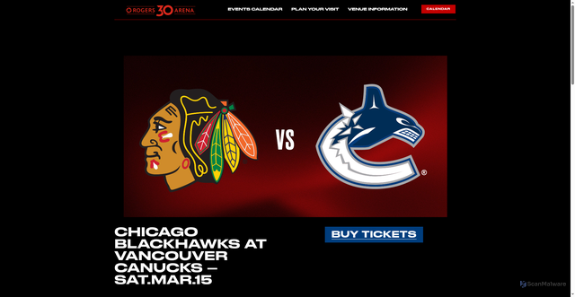 Security scan screenshot of https://rogersarena.com/event/chicago-blackhawks-at-vancouver-canucks-sat-mar-15/
