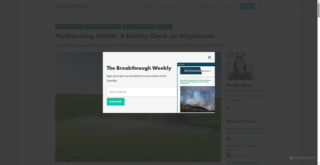 Security scan screenshot of https://thebreakthrough.org/issues/food-agriculture-environment/mythbusting-maha-a-reality-check-on-glyphosate