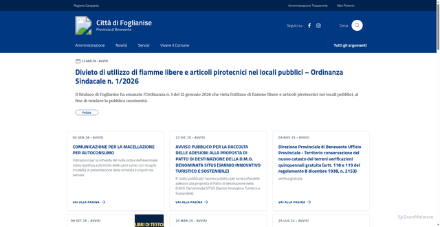 Security scan screenshot of https://comune.foglianise.bn.it/
