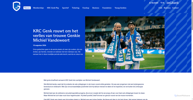 Security scan screenshot of https://www.krcgenk.be/nl/nieuws/6415/krc-genk-rouwt-om-het-verlies-van-trouwe-genkie-michiel-vandeweert