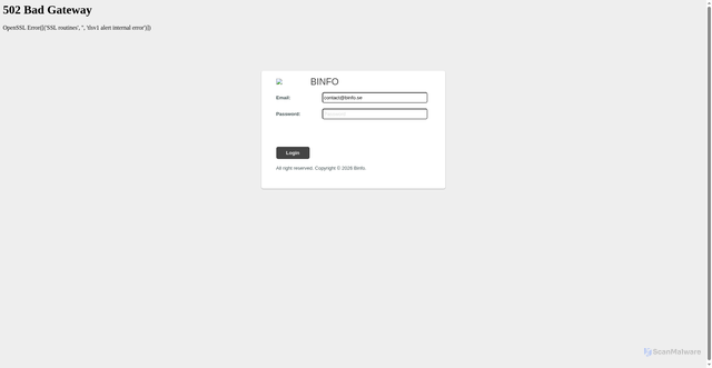 Security scan screenshot of https://webmailxcueu89-klausefncoi.appwrite.network/#contact@binfo.se